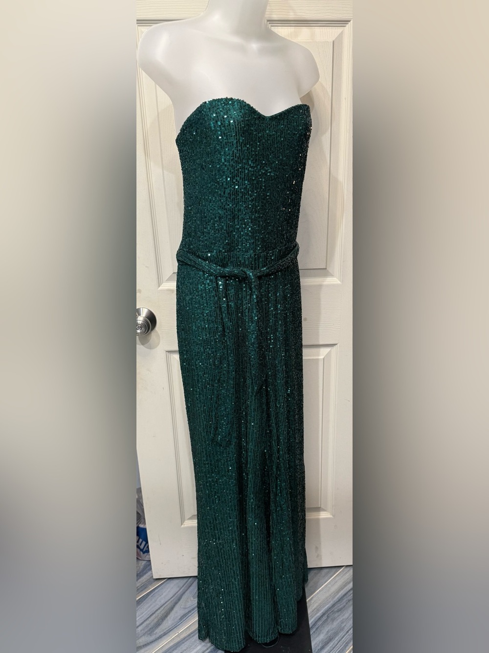 Strapless Emerald Sequin Evening Jumpsuit